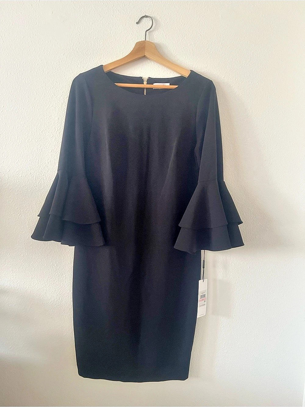 Calvin Klein Chiffon Bell Sleeve Sheath Dress Mini Dress Black Size 10